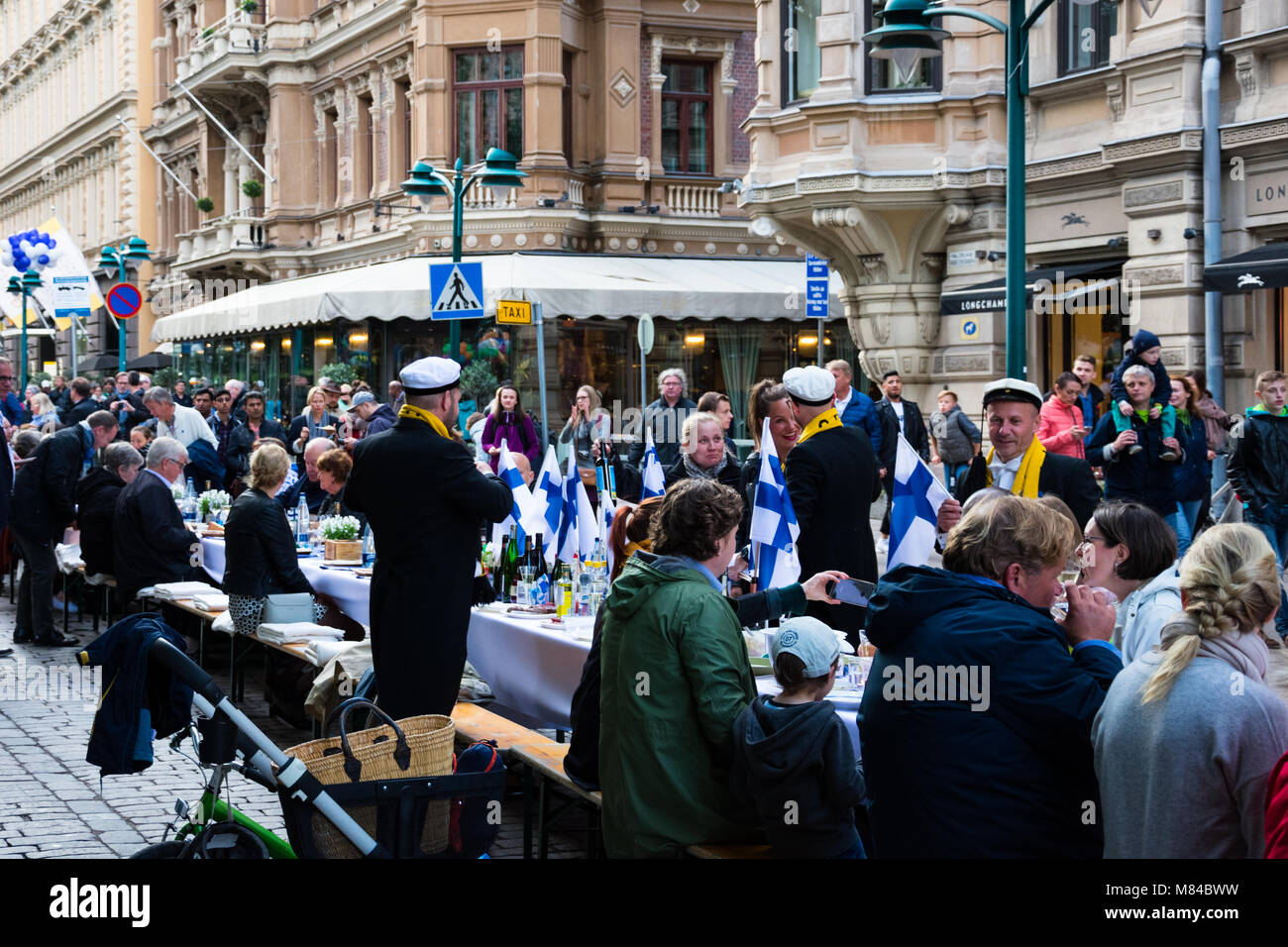 Helsinki, Finland. August 26, 2017. People celebrating the centenary year of finnish independence. Suomi Finland 100. Stock Photo