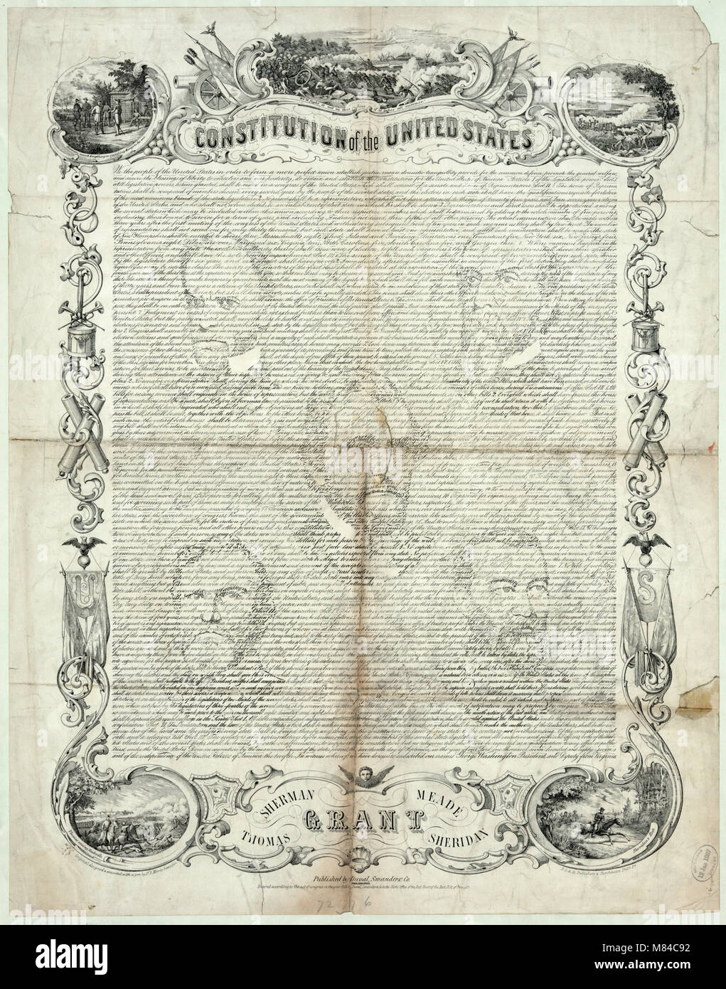 An 1866 copy of the United States Constitution with images of Civil War generals. Stock Photo