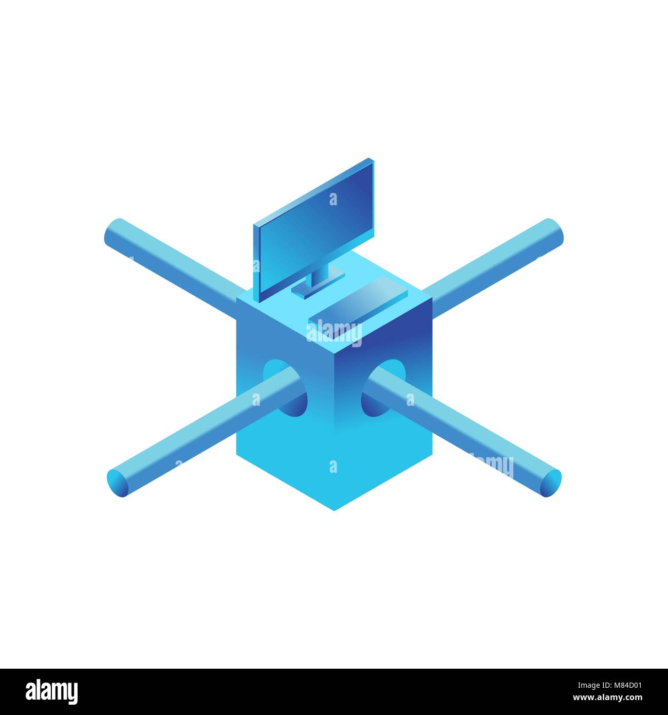 Blockchain unit isolated. Computer is on network. Stock Vector