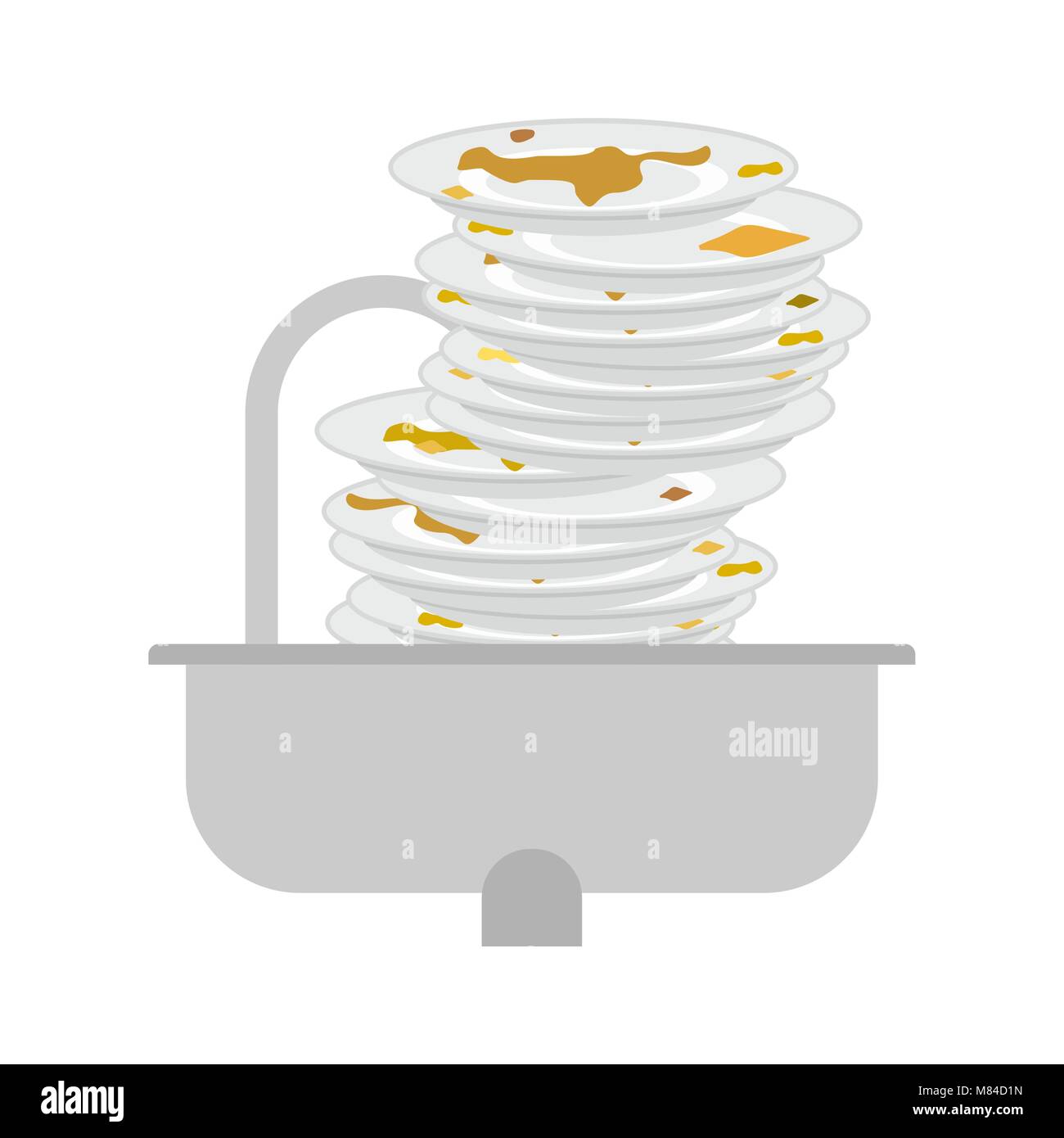 Kitchen sink and dirty dishes. unclean tableware. Vector illustration Stock Vector
