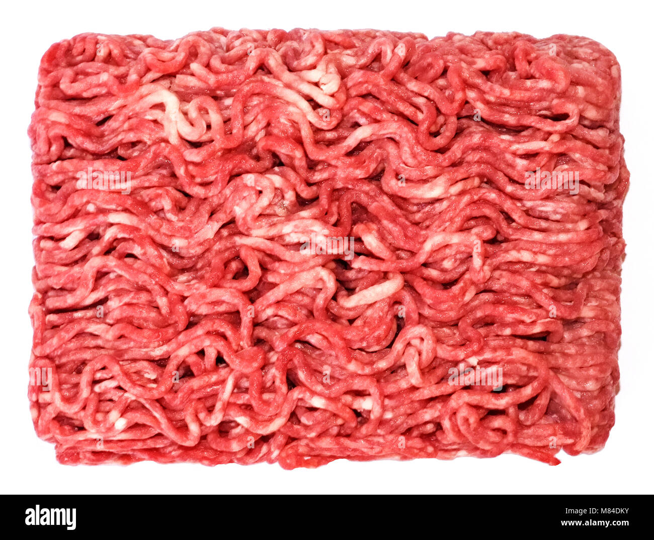Raw minced meat or beef meat, isolated on white background. Fresh meat, cooking ingredient. high angle view. Stock Photo