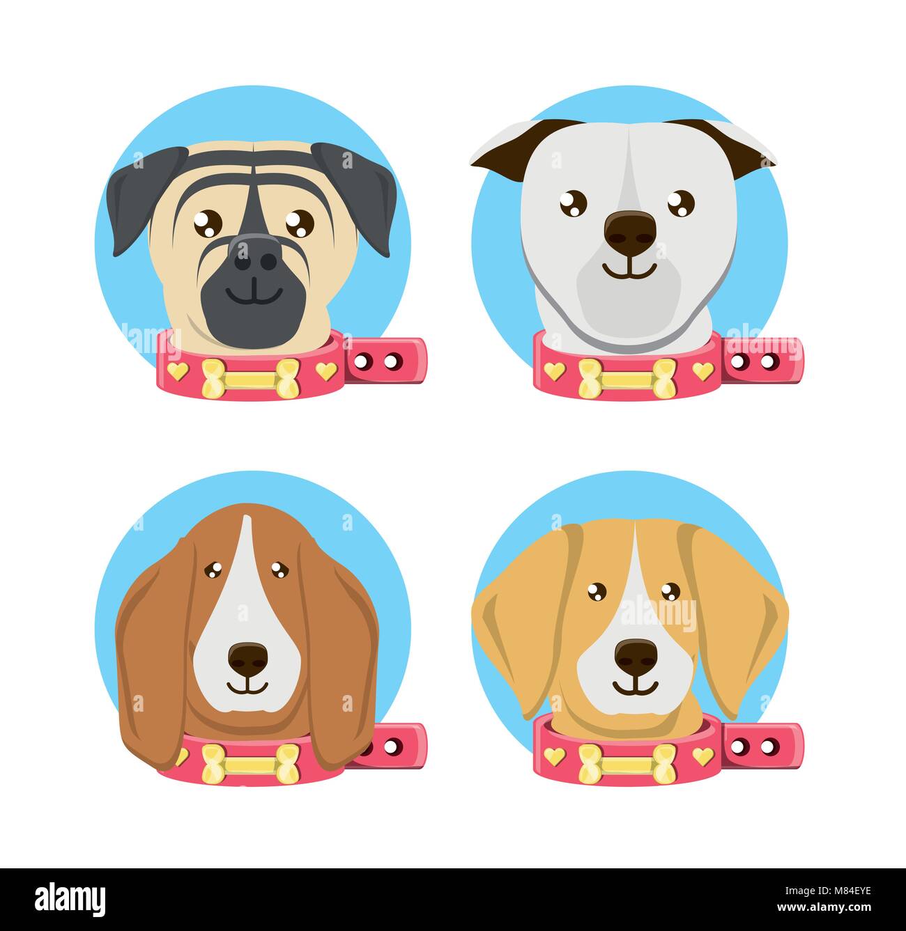 Icon set of cute dogs of different breeds over white background ...