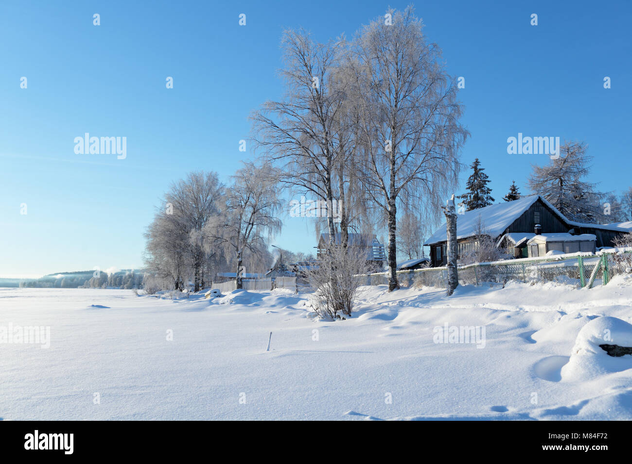 Winter rural landscape in Karelia, Russia Stock Photo