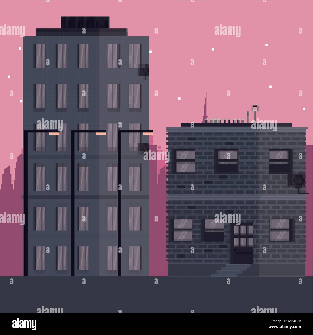 Buildings cityscape at night vector illustration graphic design Stock ...