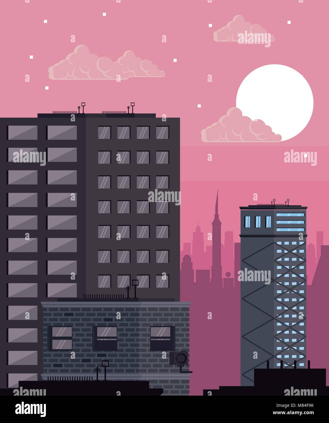Buildings cityscape at night vector illustration graphic design Stock ...