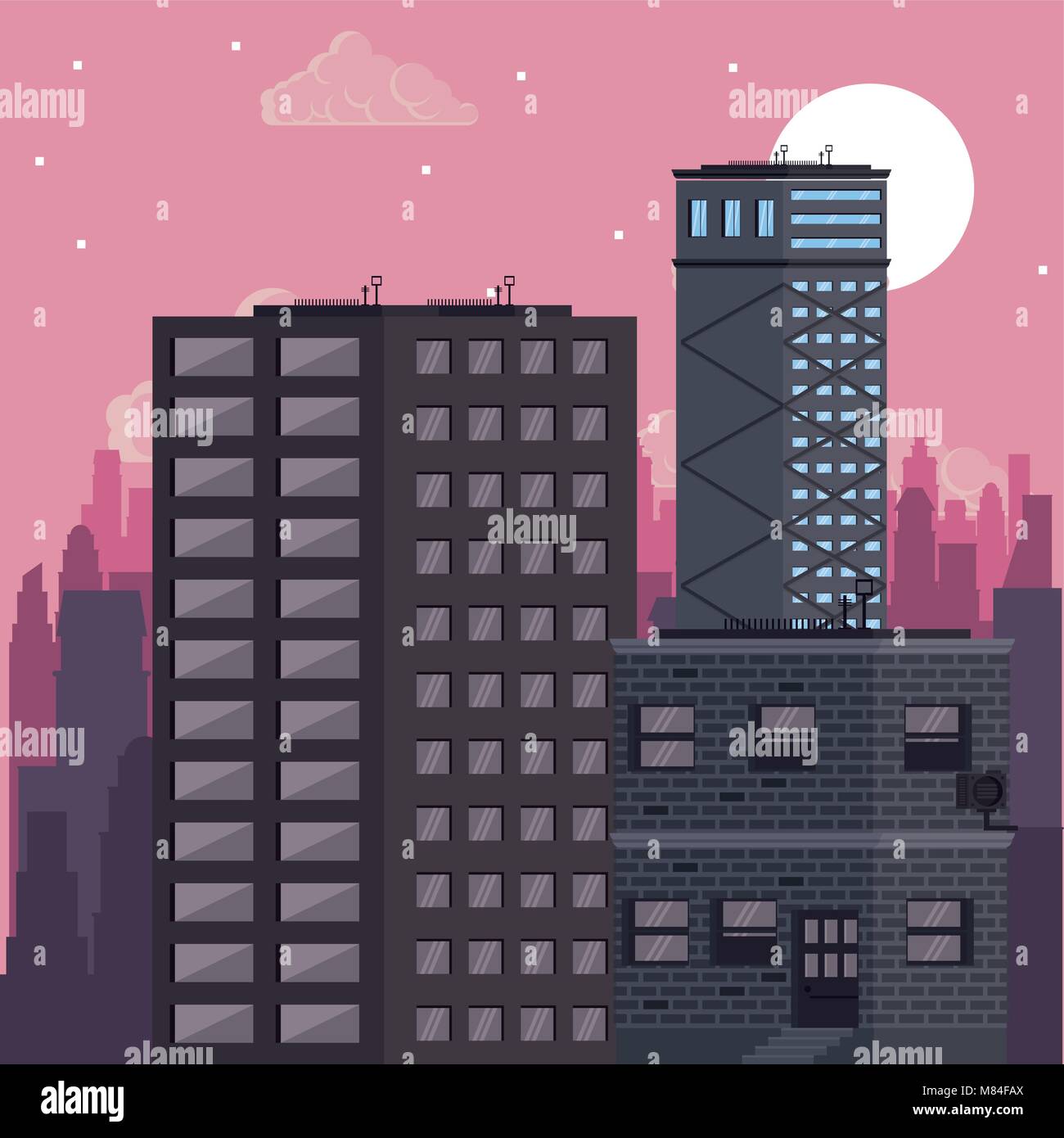 Buildings cityscape at night vector illustration graphic design Stock ...