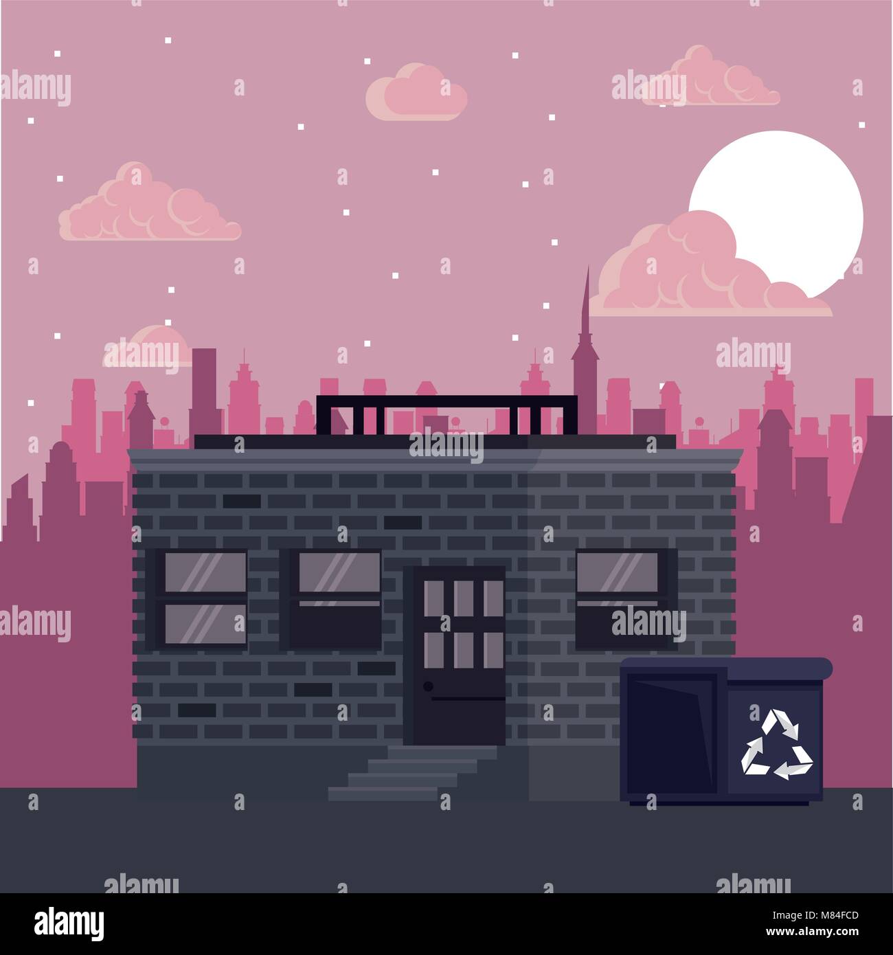 Buildings cityscape at night vector illustration graphic design Stock ...