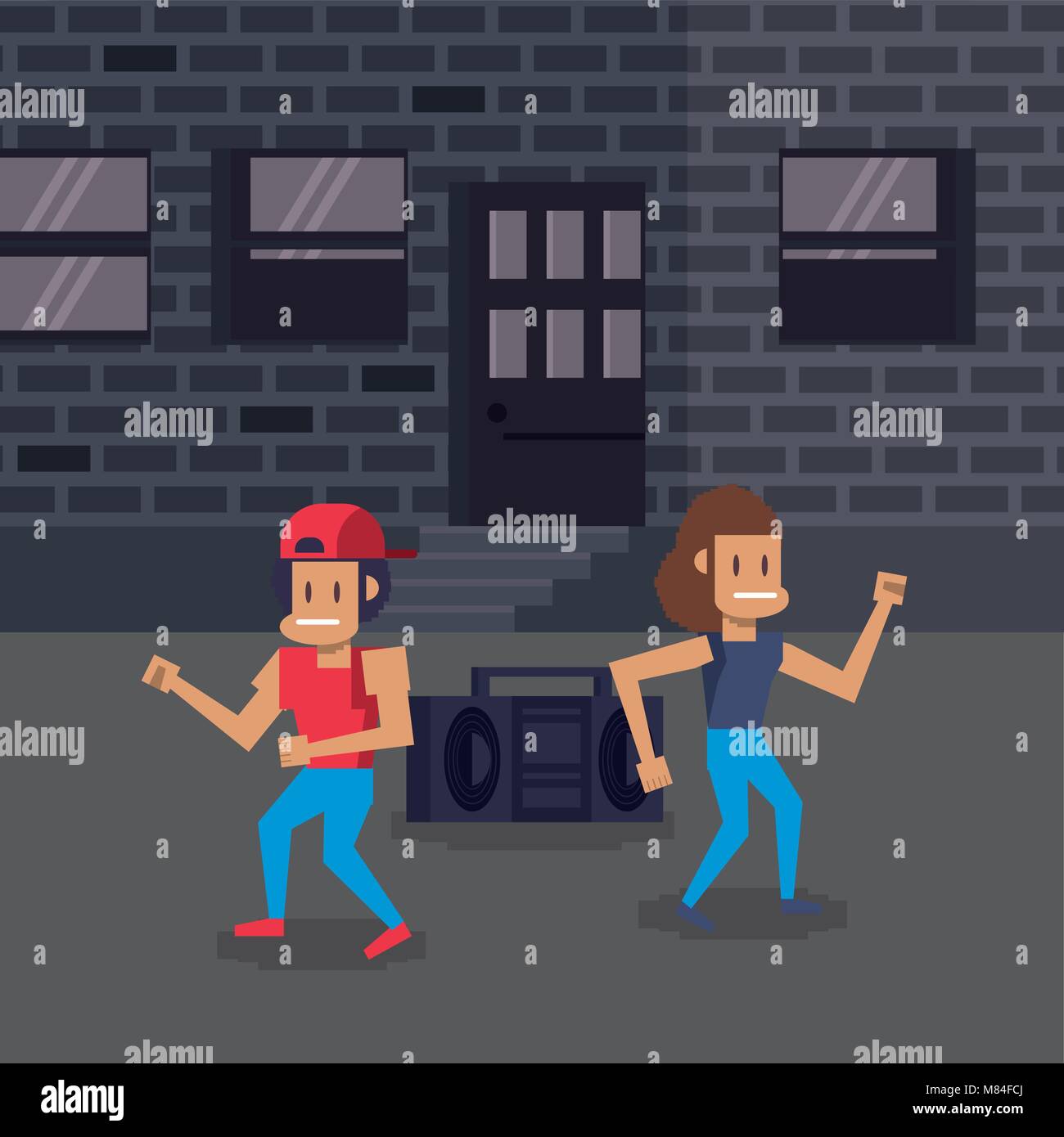 Pixelated city videogame fight scenery vector illustration graphic ...