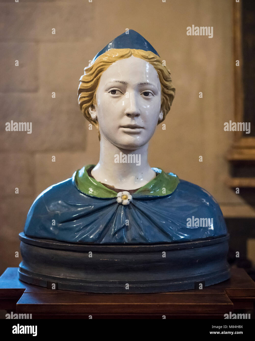 Florence. Italy. Bust of a Saint (1465-1470) by the workshop of Luca della Robbia, Museo Nazionale del Bargello.  Glazed terracotta, from the pharmacy Stock Photo