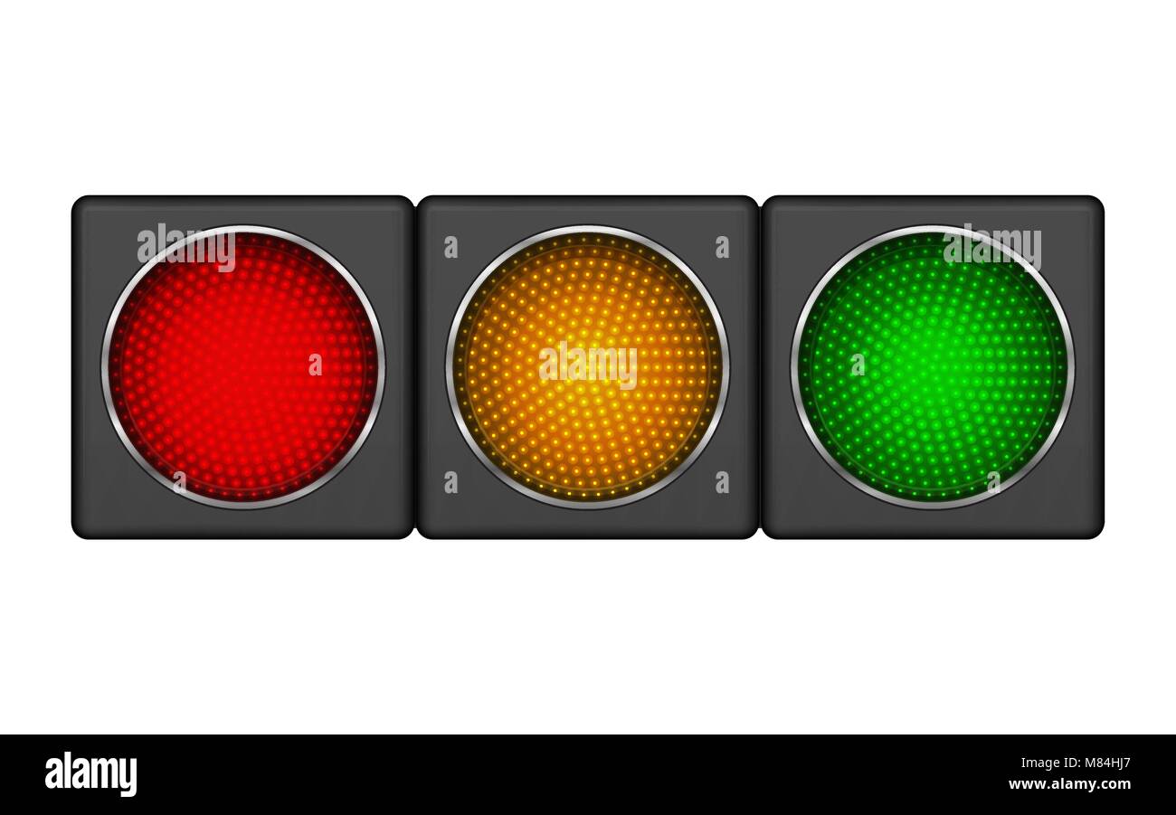 Modern horizontal led traffic light with of switching-on red, yellow, green lights. Stock Vector