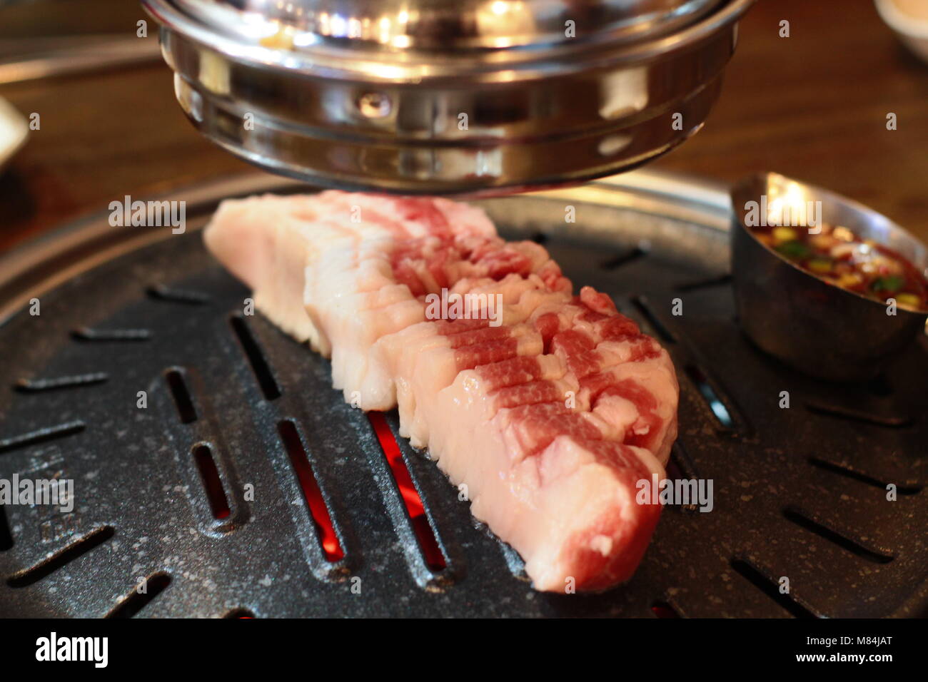 Cooked Samgyeopsal Grilled Pork Belly Bbq Being Cut Scissors Korean Stock  Photo by ©asimojet 393754488