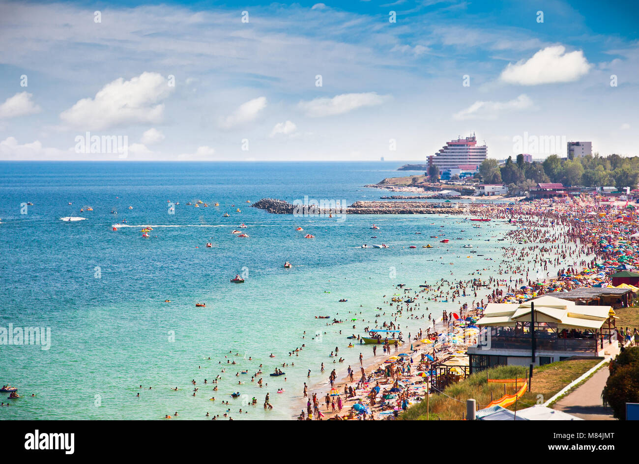 Beautiful long sand beach in Costinesti, Constanta, Romania Stock Photo