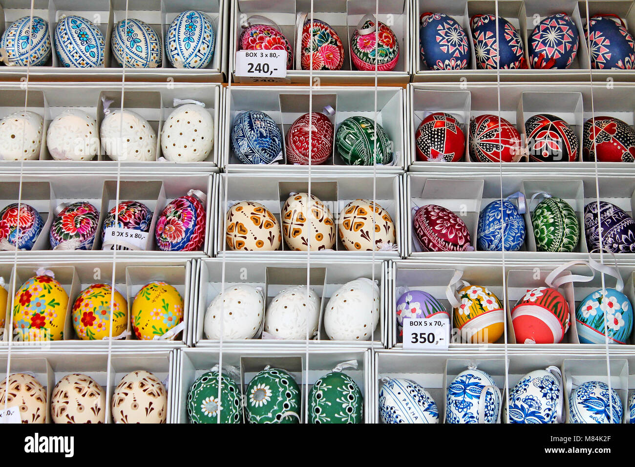 Background with Easter eggs. Handmade colorful easter eggs for sale