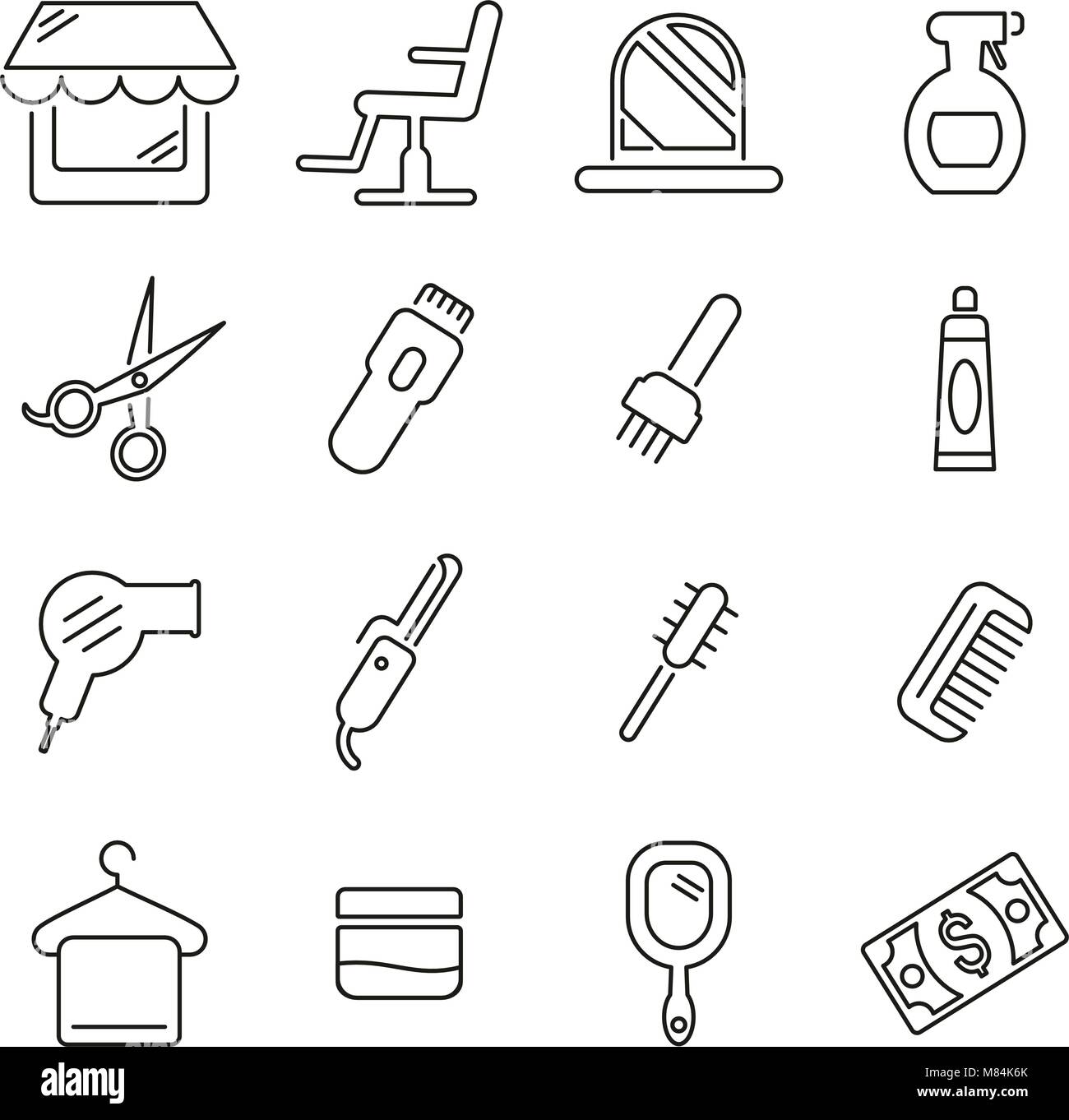 Hair Salon Or Hairdressing Salon Equipment Icons Thin Line Vector Illustration Set Stock Vector Image Art Alamy