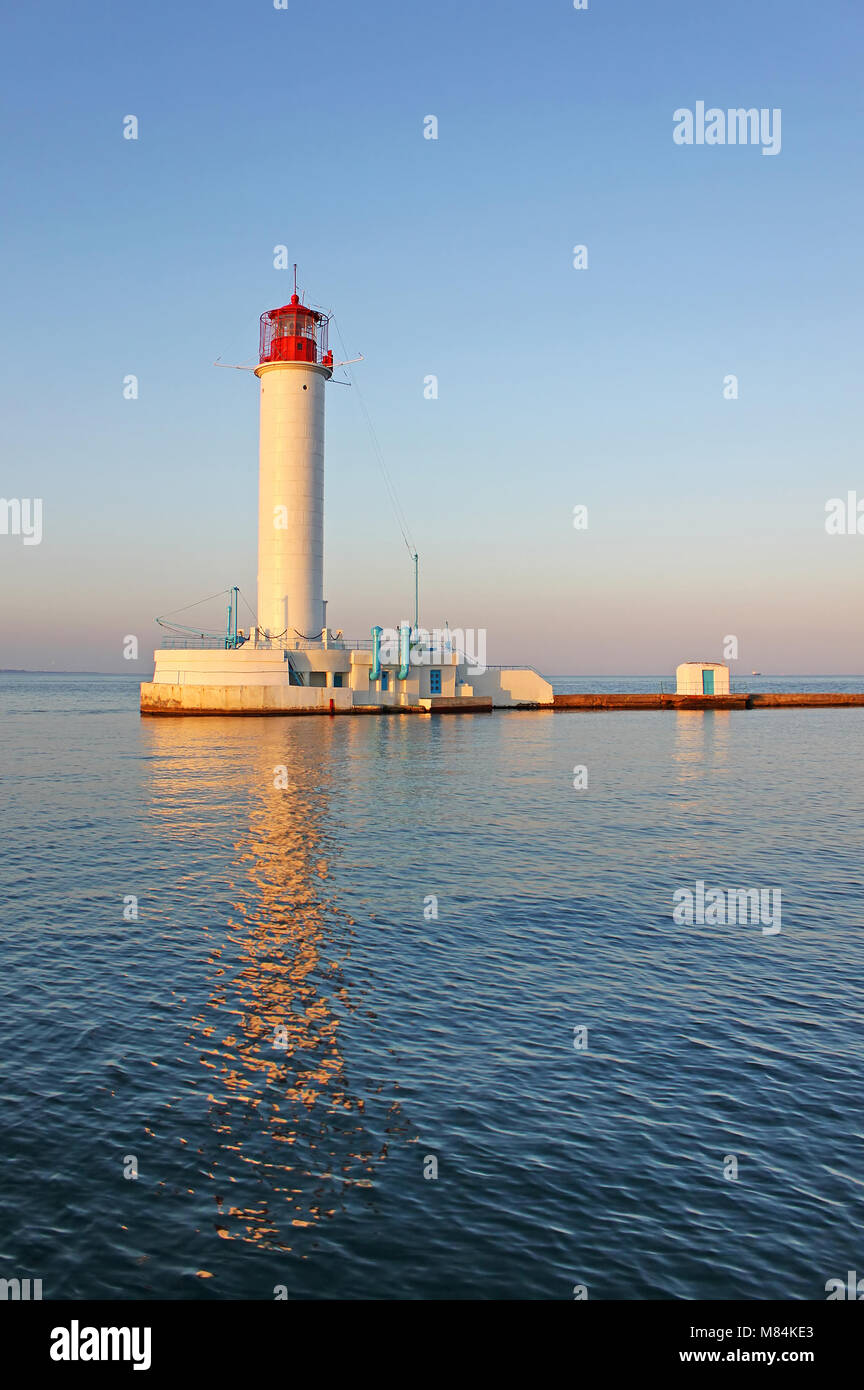 Operating lighthouse in Odessa. Ukraine in the evening. Black sea Stock Photo