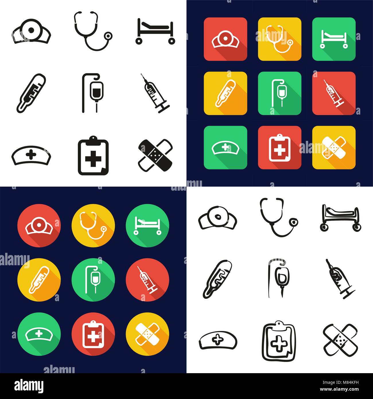 Hospital All in One Icons Black & White Color Flat Design Freehand Set ...
