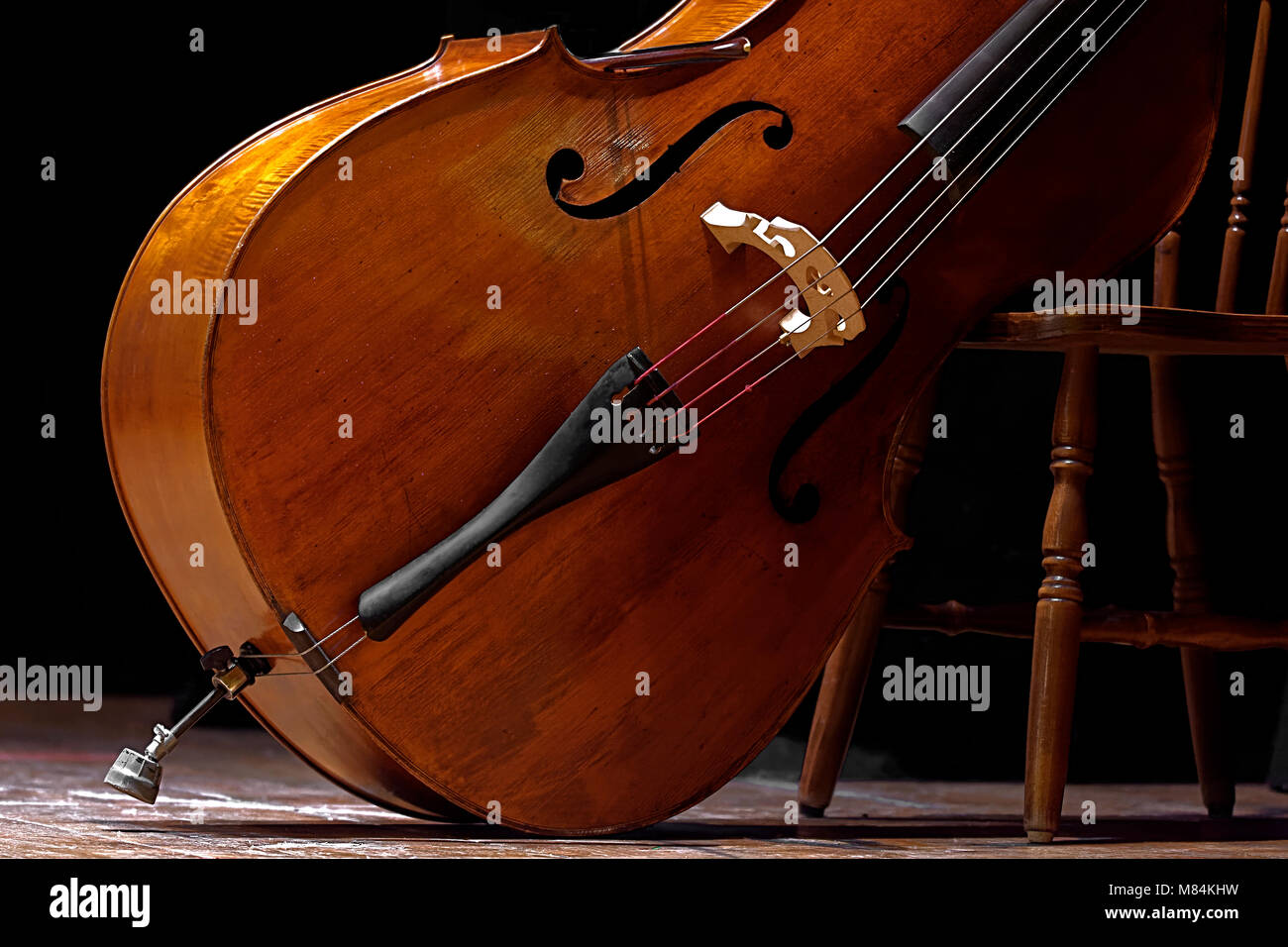 contrabass placed in an oblique position waiting to be used in a concert of classical music reminiscent of the Neapolitan eighteenth century Stock Photo