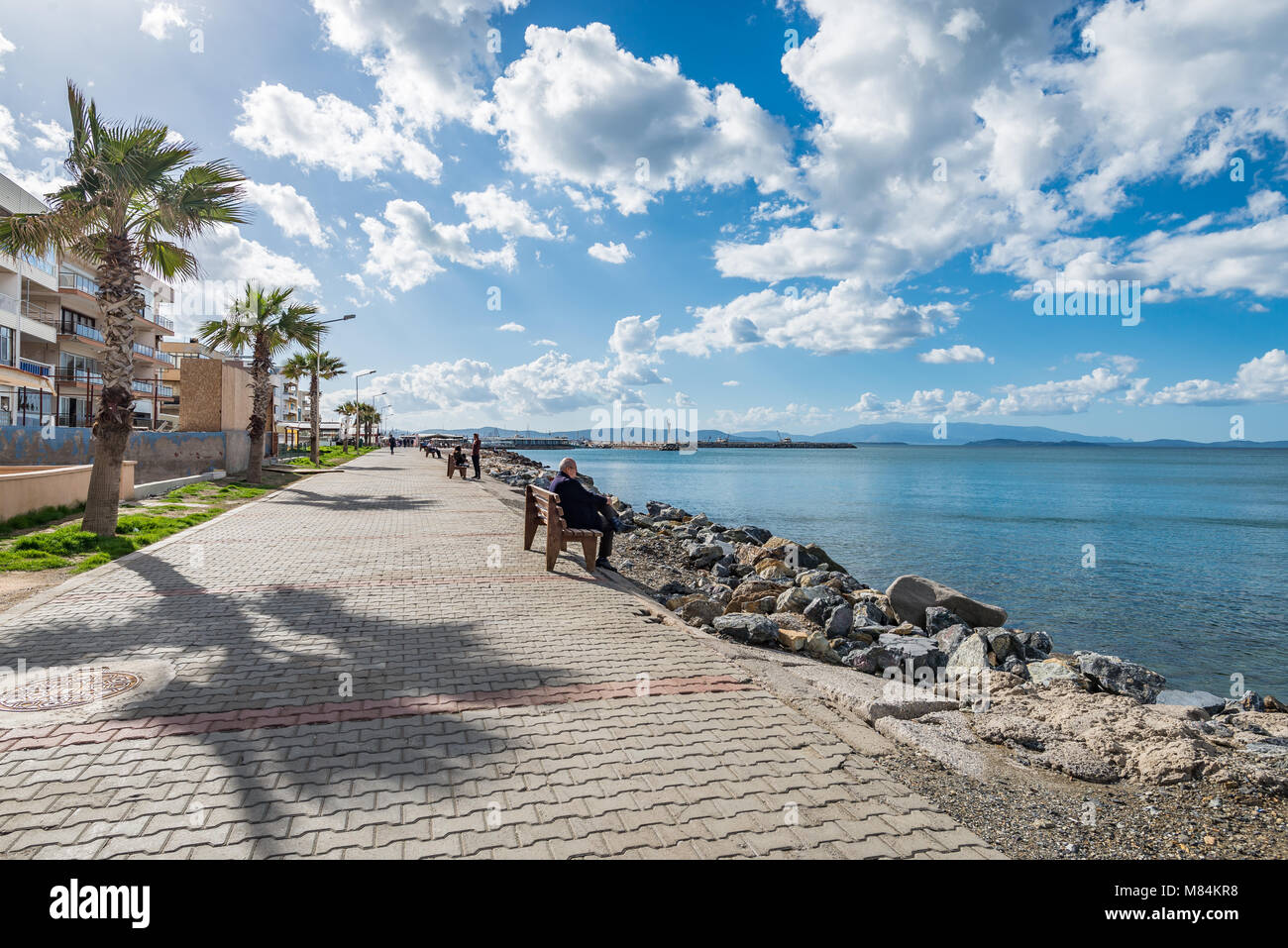 Sea view from the pier. Guzelbahce, Izmir, Turkey Stock Photo