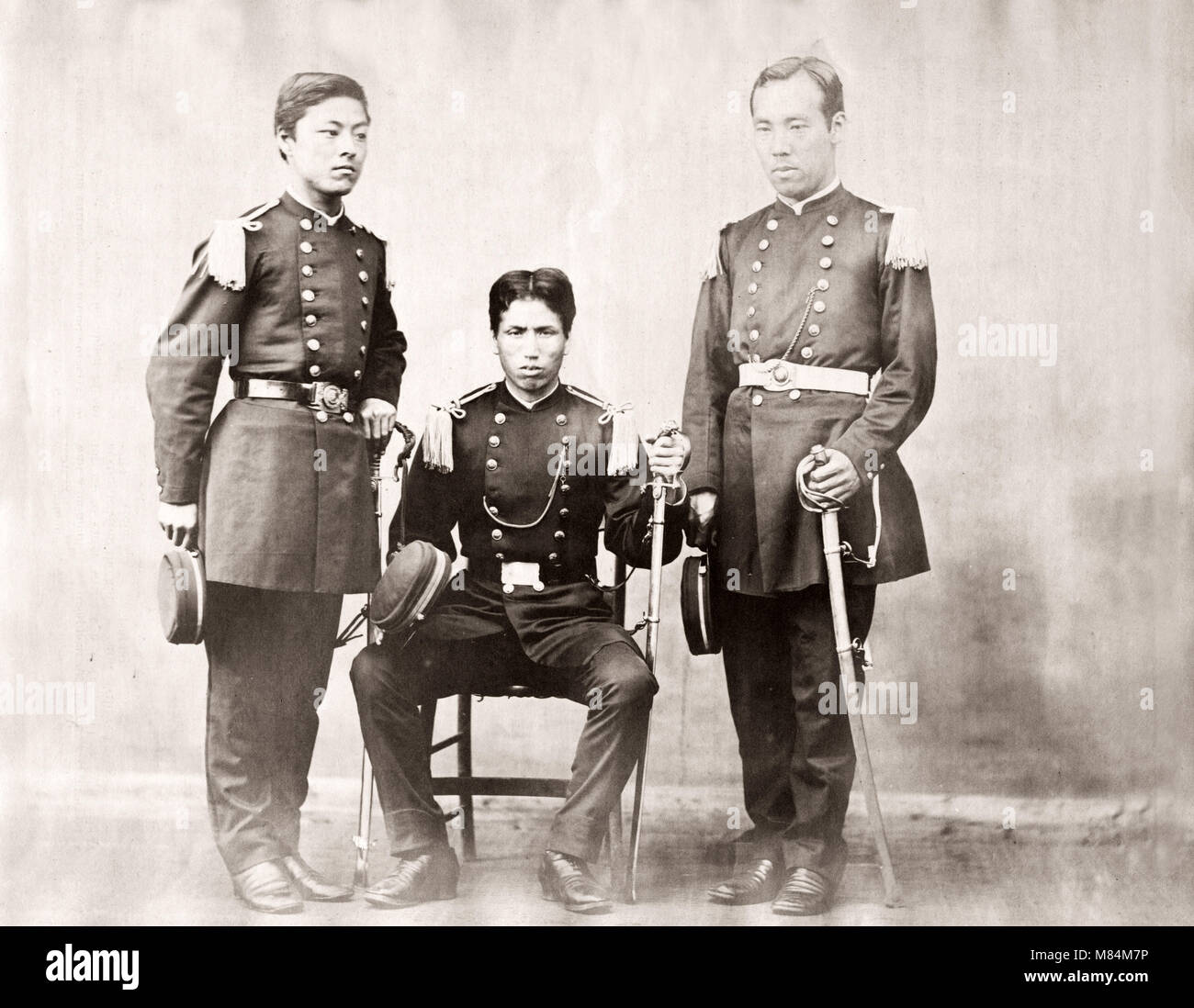 1871 Japan - officers of the new police Yokohama - from 'The Far East' magazine Stock Photo
