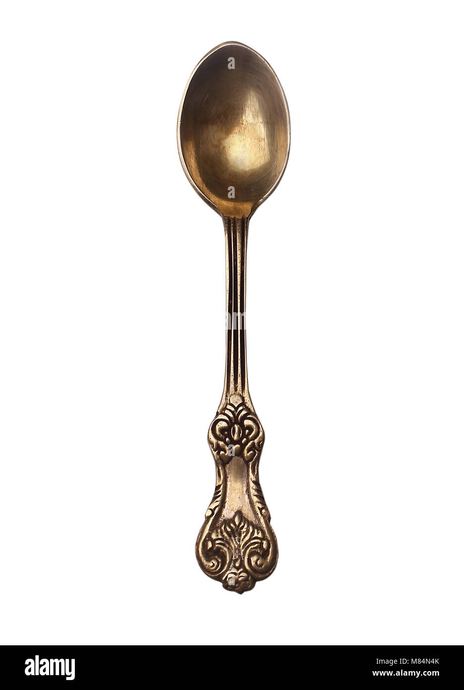Goods for the kitchen, goods for the restaurant, a teaspoon, gold, metal, vintage, old, object, sweet, kitchen, yellow, golden Stock Photo