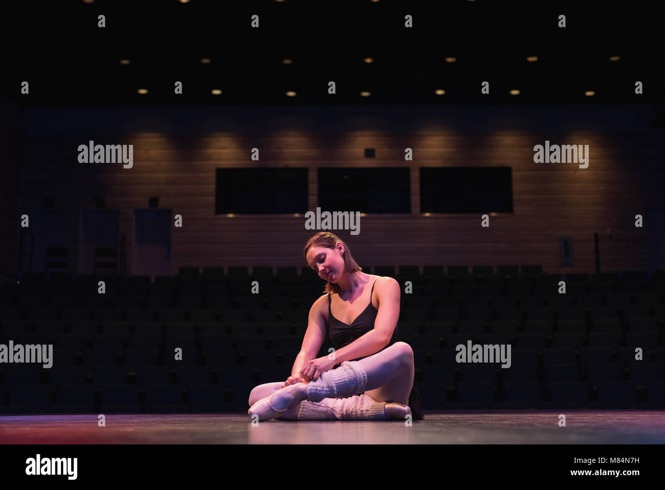 Ballet dancer wearing ballet shoe on stage Stock Photo Alamy