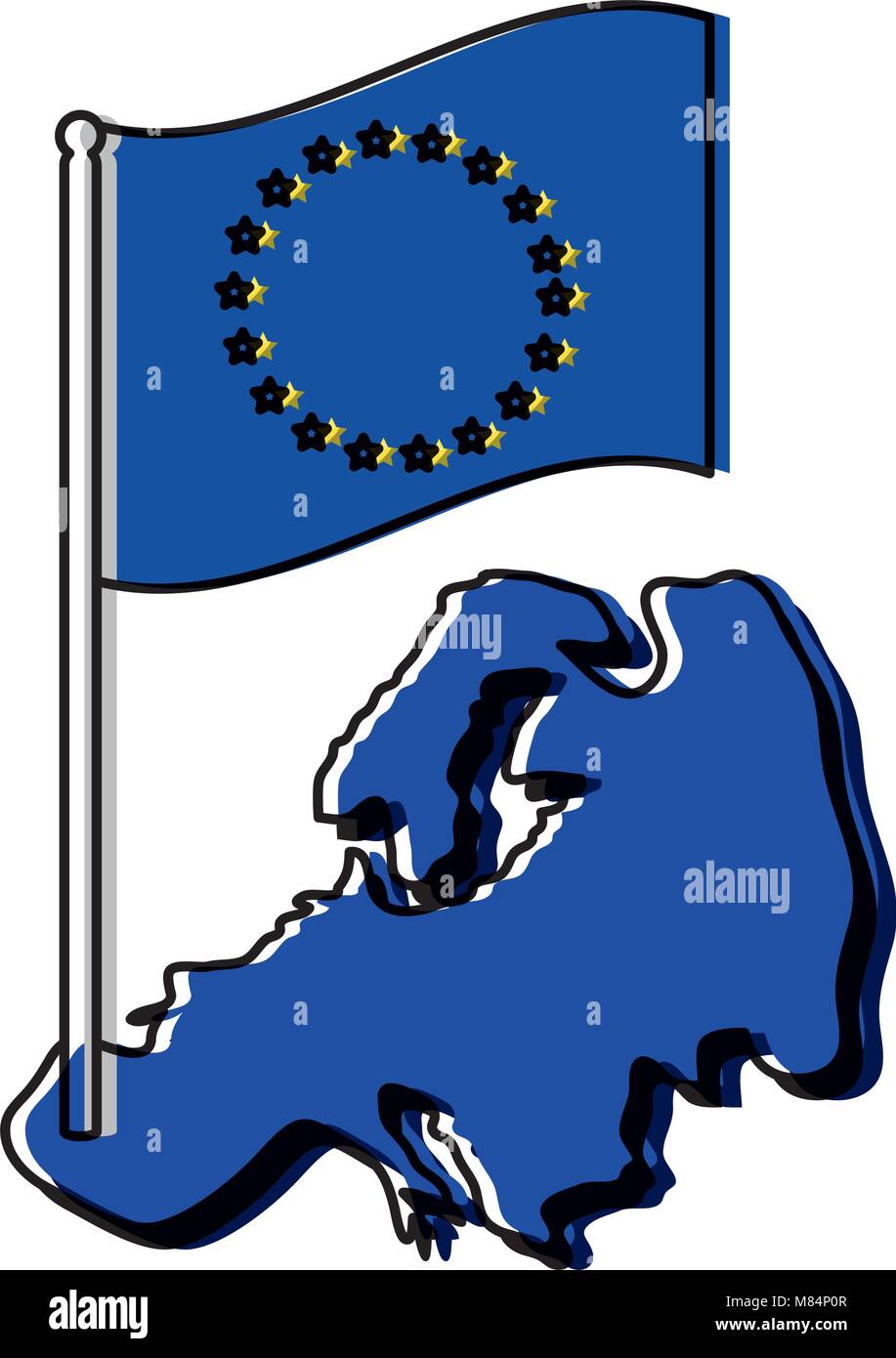 european union flag and map icon over white background, colorful design ...