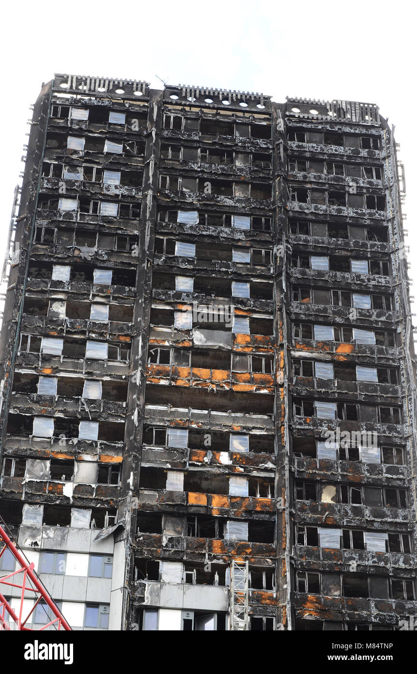 Grenfell Tower, residential social housing tower block tower block, London, fire damage disaster zone Stock Photo