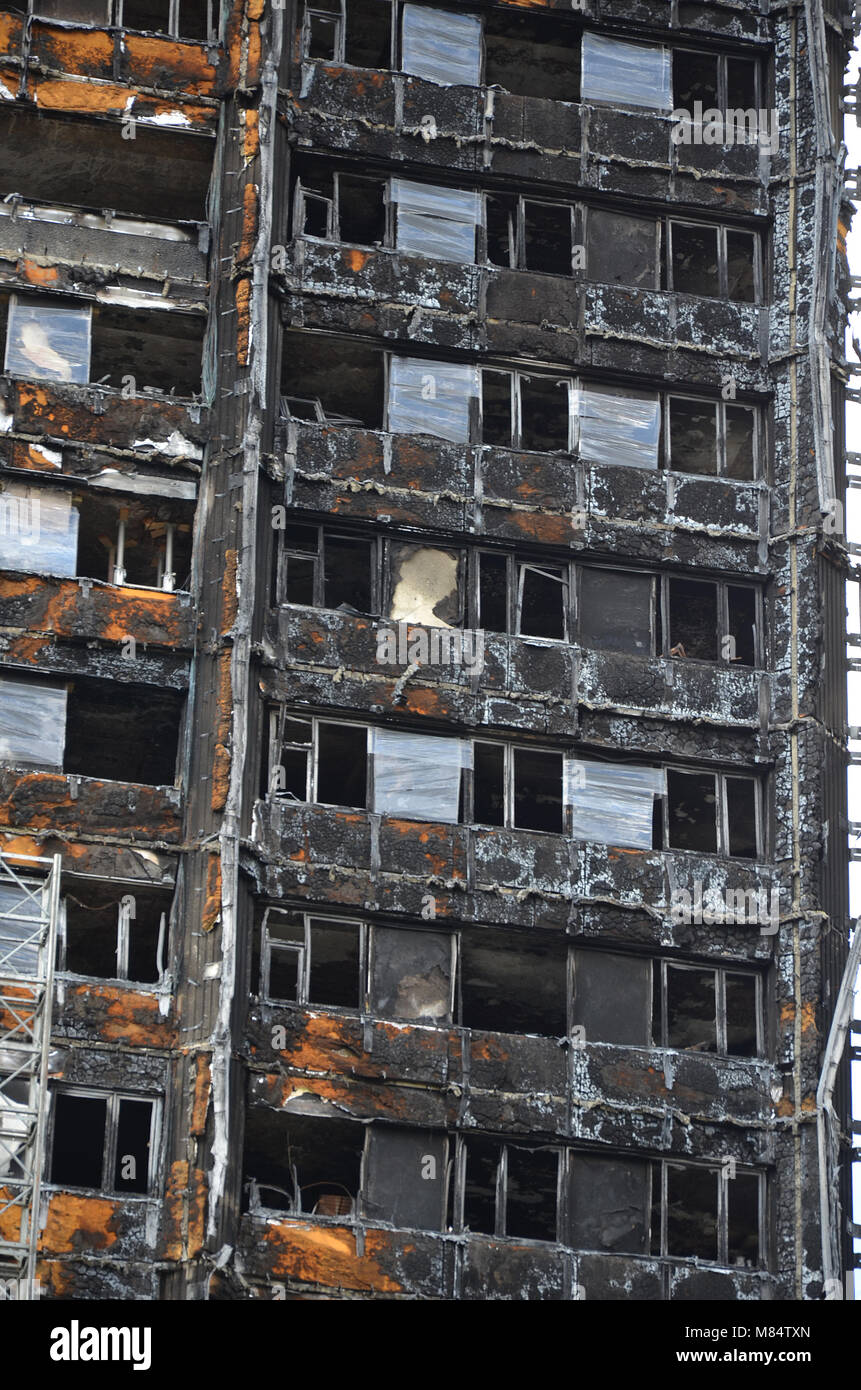 Grenfell Tower, residential social housing tower block tower block, London, fire damage disaster zone Stock Photo