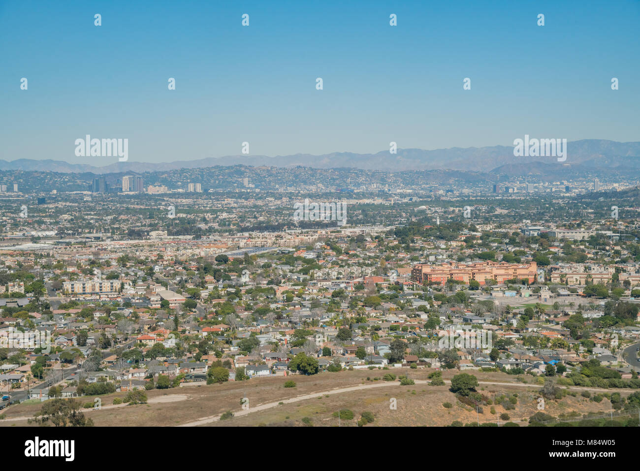 Aerial view of Playa Del Rey area from airplane, Los Angeles, California Stock Photo