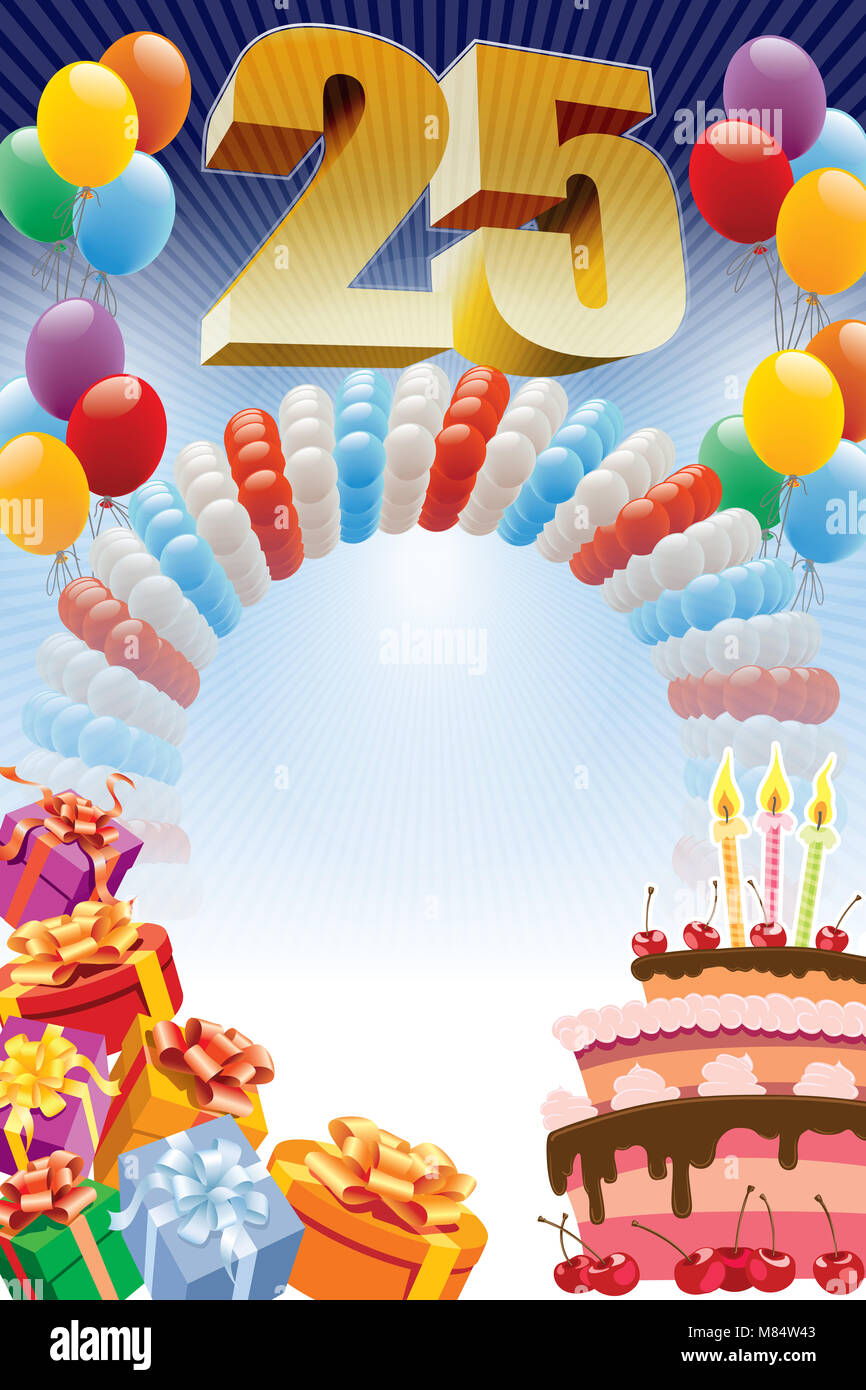 Twenty-fifth anniversary. Background with design elements and the birthday  cake. The poster or invitation for twenty-fifth birthday or anniversary  Stock Photo - Alamy