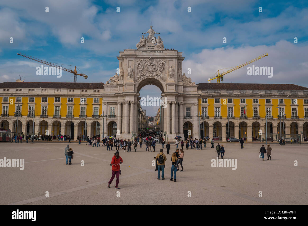LISBON / PORTUGAL - FEBRUARY 17 2018: HISTORICAL SQUARE AND SCULPTURE IN LISBON Stock Photo