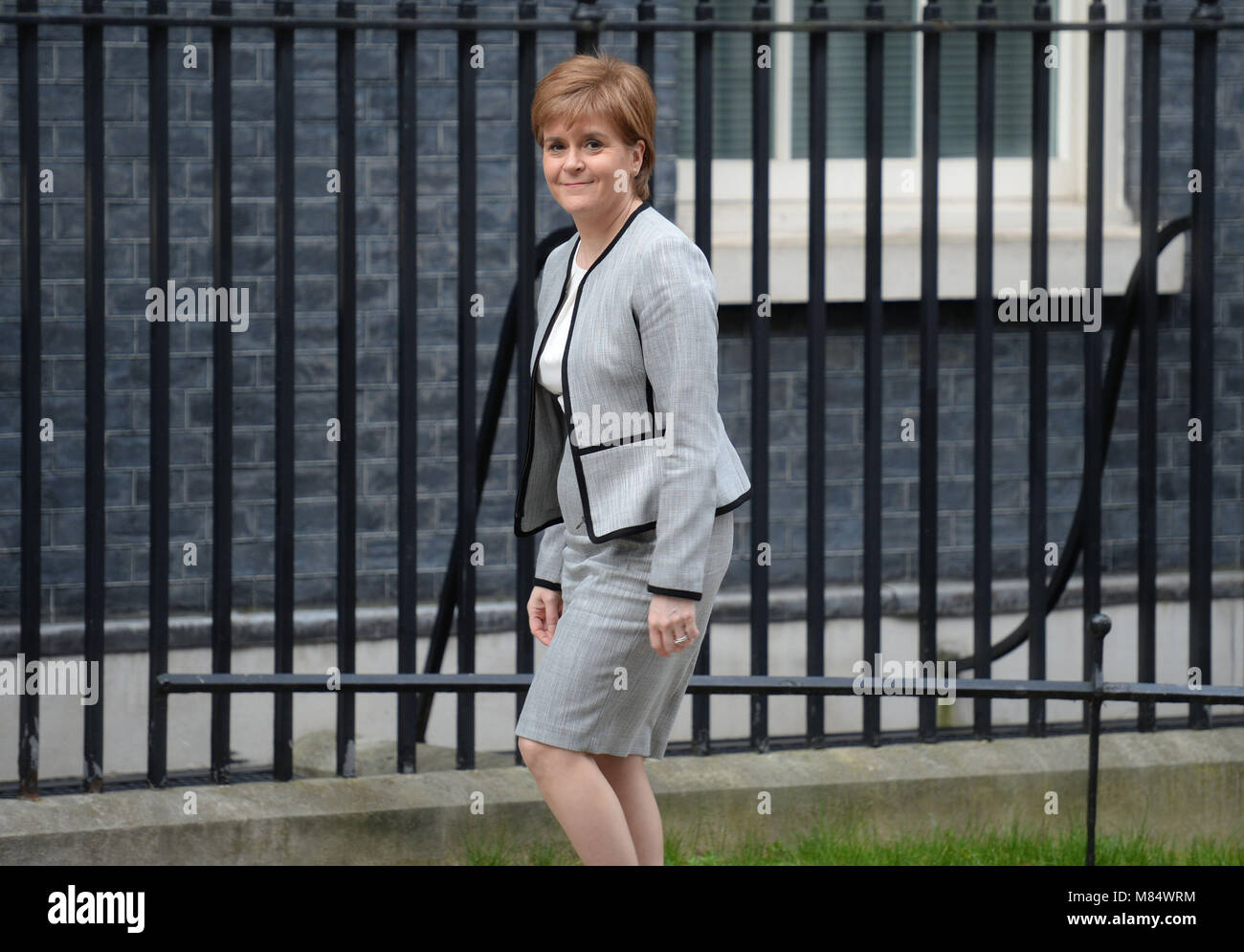 Scottish First Minister Nicola Sturgeon arriving for talks at Downing Street in London, in the latest bid to end the dispute which has developed with the devolved governments over the UK Government's flagship EU Withdrawal Bill. Stock Photo