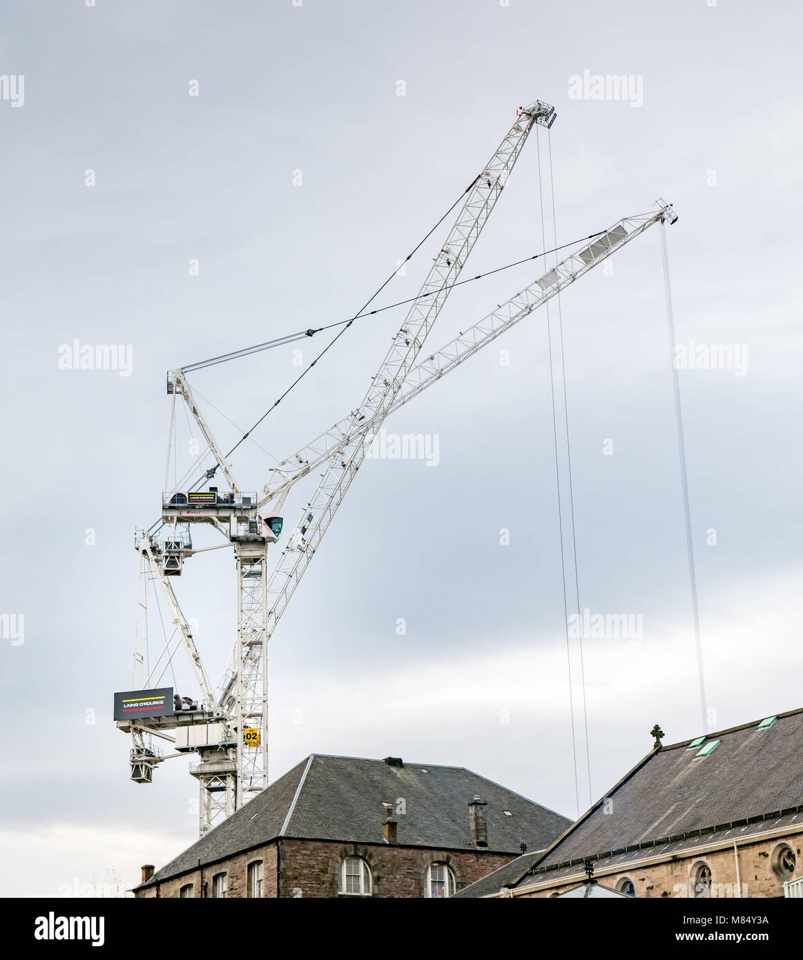 Towering construction cranes at St James revamp, Edinburgh, Scotland, UK, Stock Photo