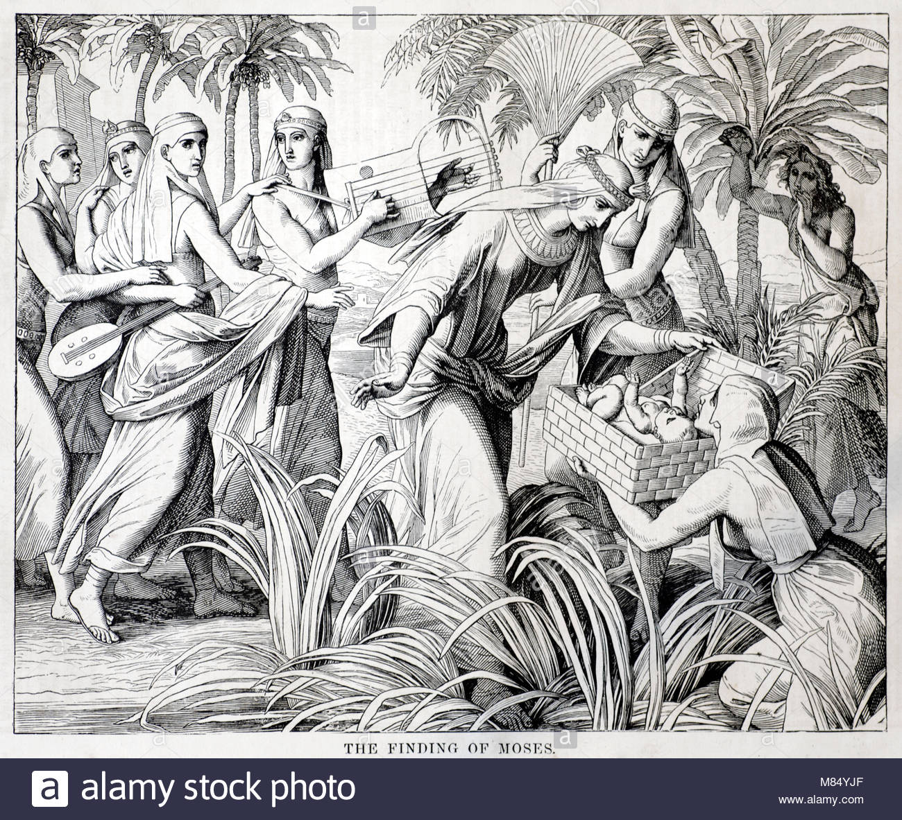 The Finding of Moses, antique engraving c1885 Stock Photo