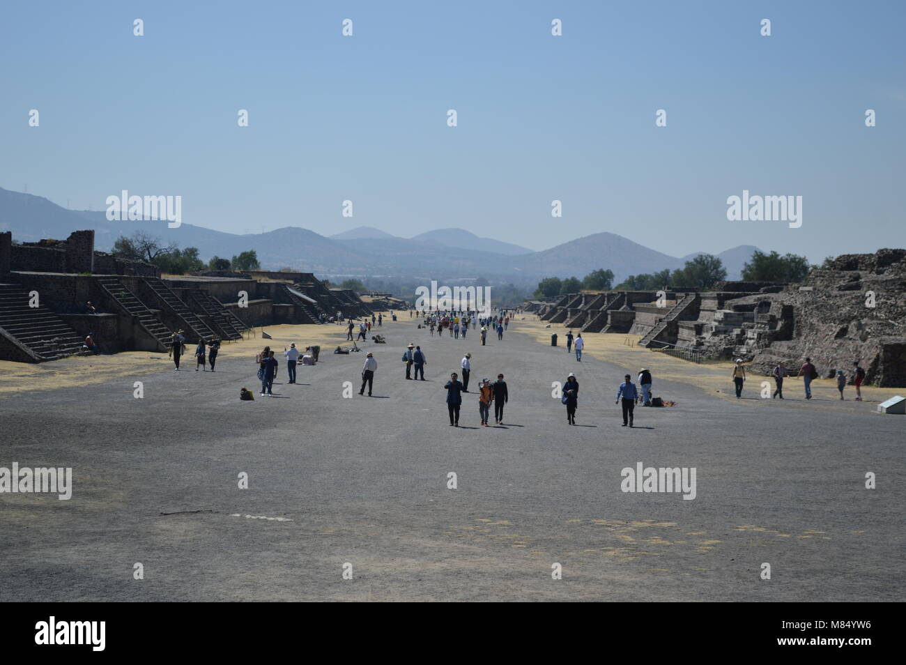 A view down the Avenue of the Dead in Teotihuacan, Mexico Stock Photo
