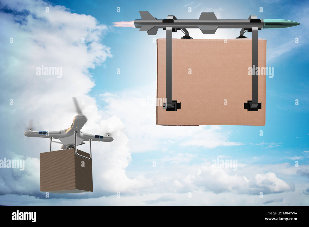 Various modern delivery methods with rockets and drone Stock Photo Alamy