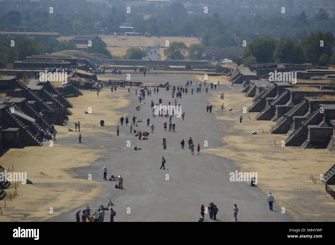 A view down the Avenue of the Dead from the Pyramid of the Moon  in Teotihuacan, Mexico Stock Photo