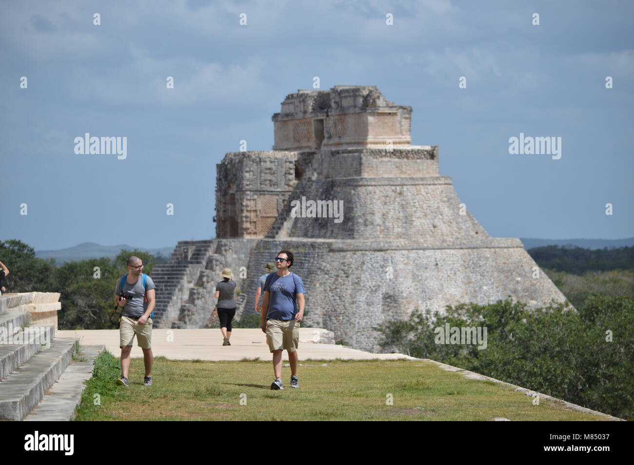 A view of the Pyramid of the Magician from the Governor's Palace in Uxmal, Mexico Stock Photo