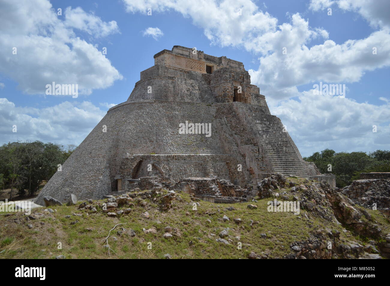 A view of the Pyramid of the Magician at Uxmal in Mexico Stock Photo