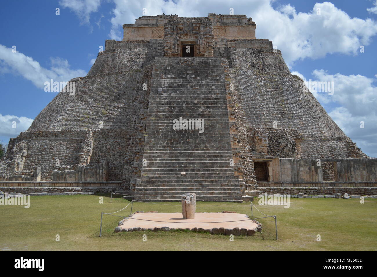 A view of the Pyramid of the Magician at Uxmal in Mexico Stock Photo