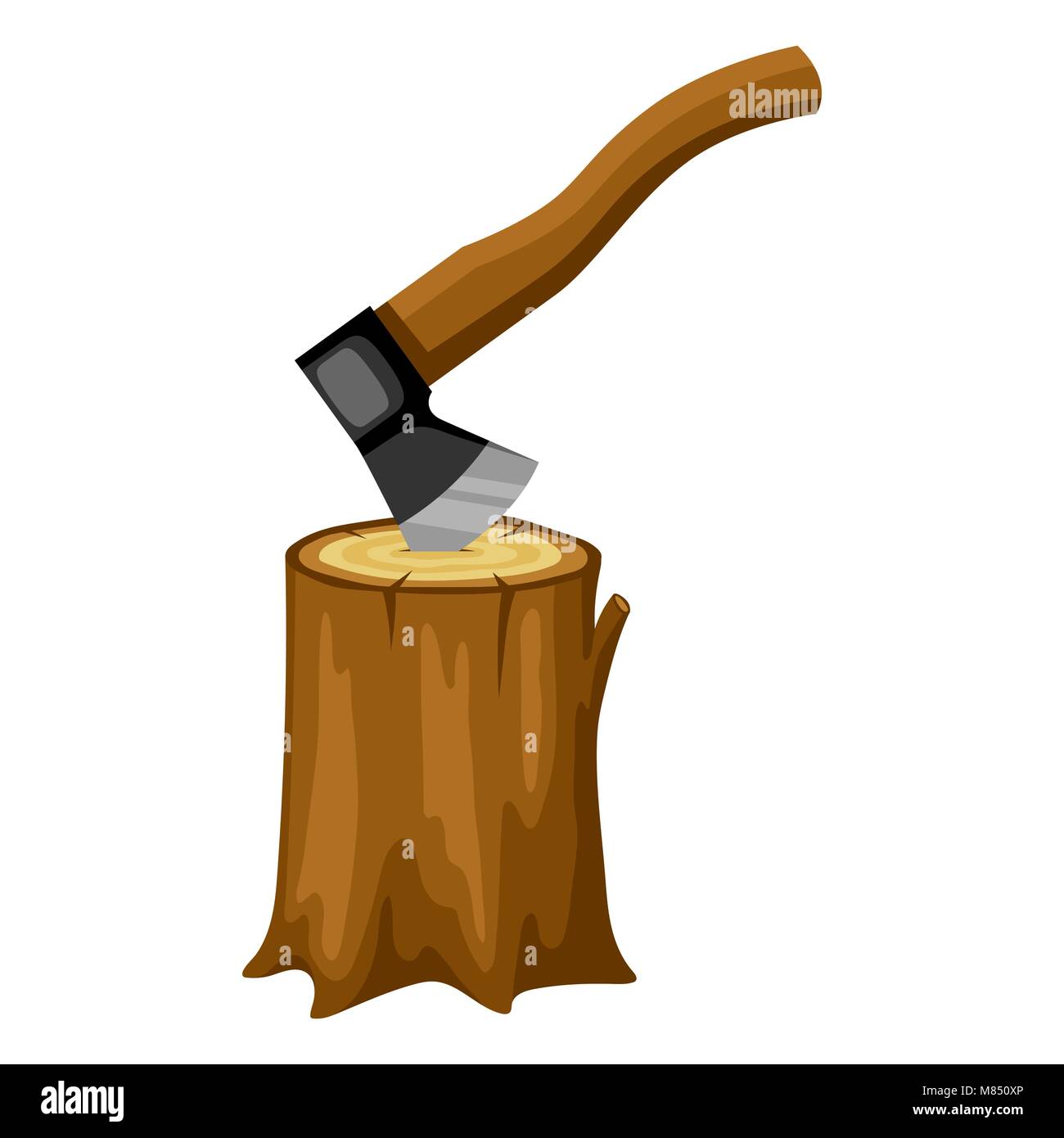 Axe and wood stump. Illustration for forestry and lumber industry Stock Vector