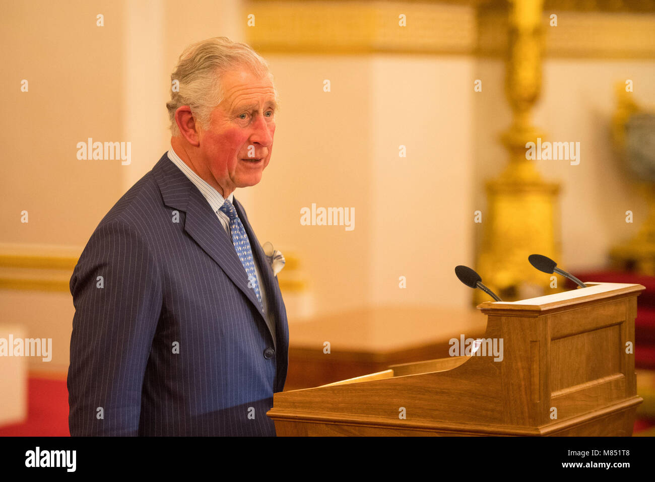 The Prince of Wales speaks at a reception to celebrate frontline nursing in the UK at Buckingham Palace in London. Stock Photo