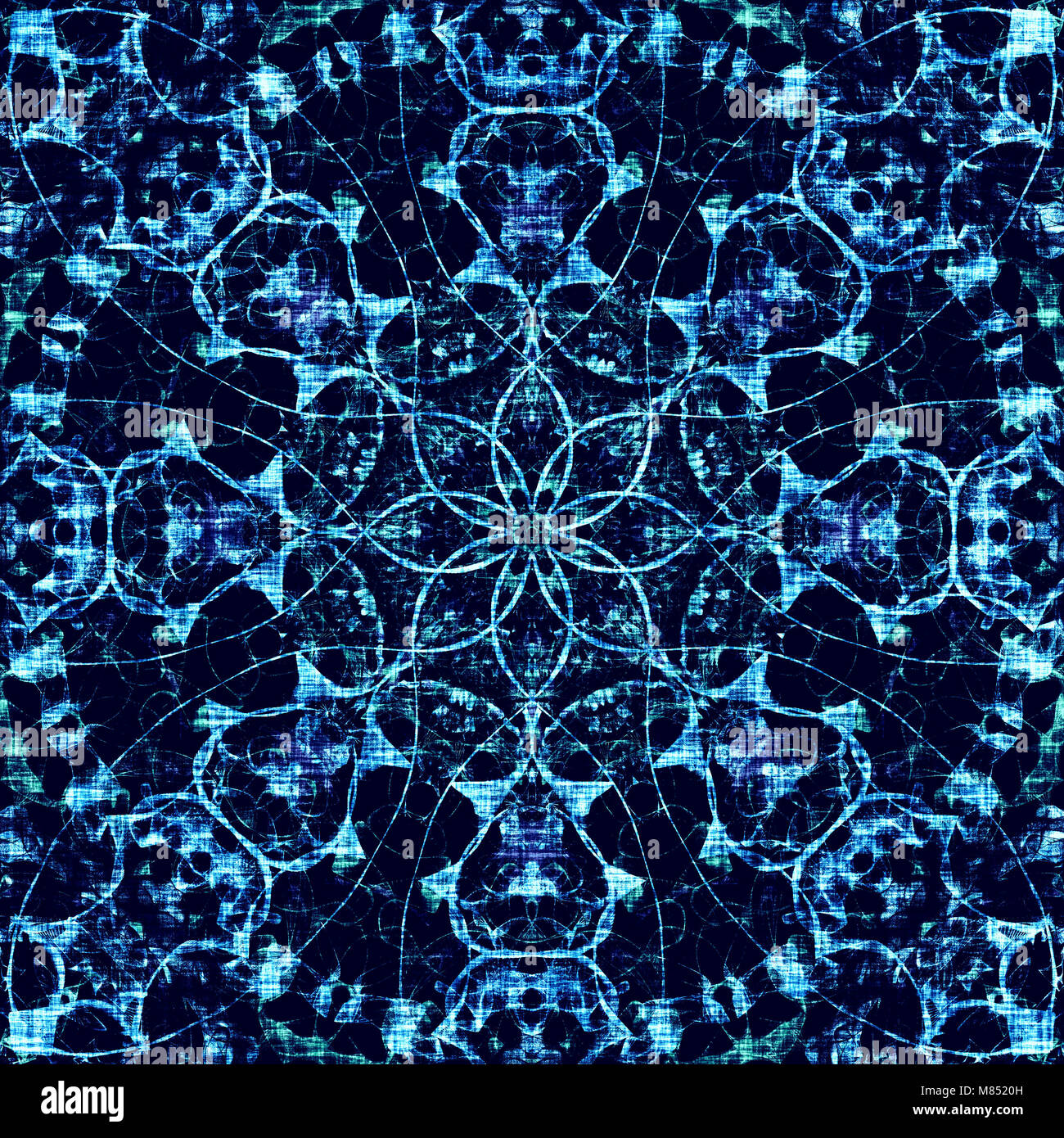 Cold blue indian pattern, floral circle with tribal traditional ...