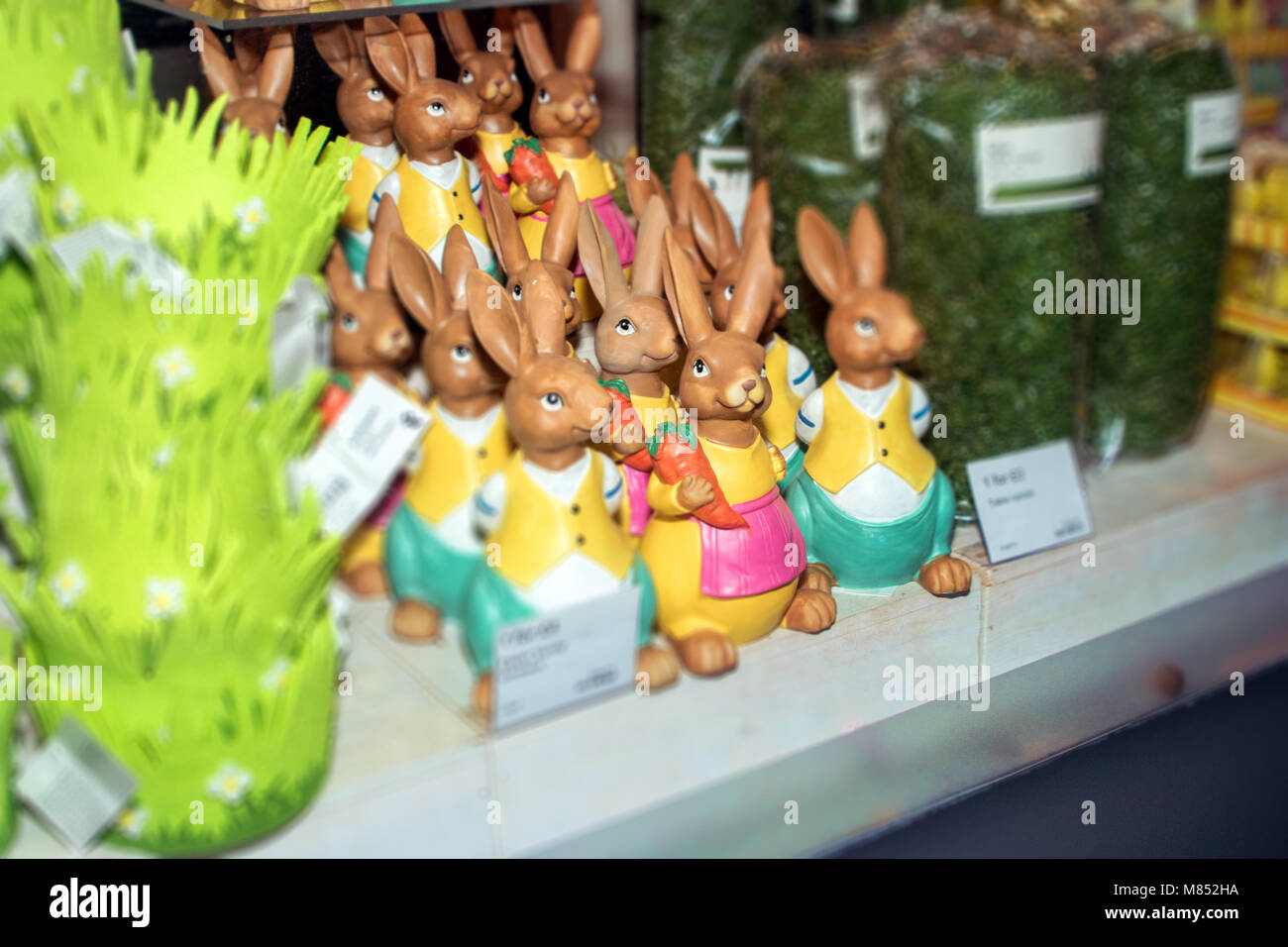 Colourful Ceramic Easter Bunnies And Other Easter Decorations For