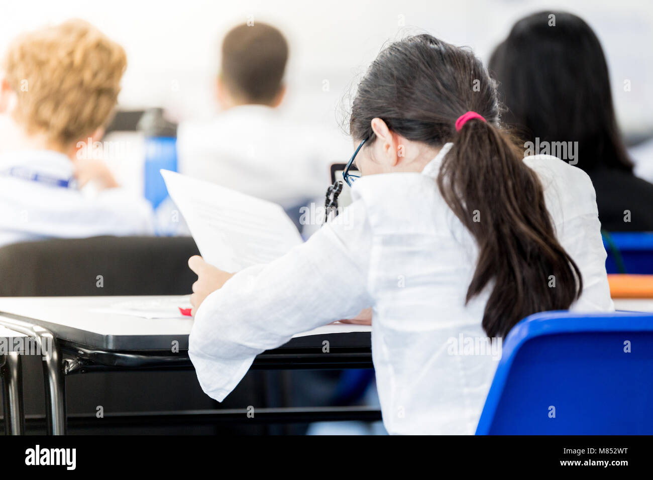 Multi ethnic studentst studying hard in class Stock Photo