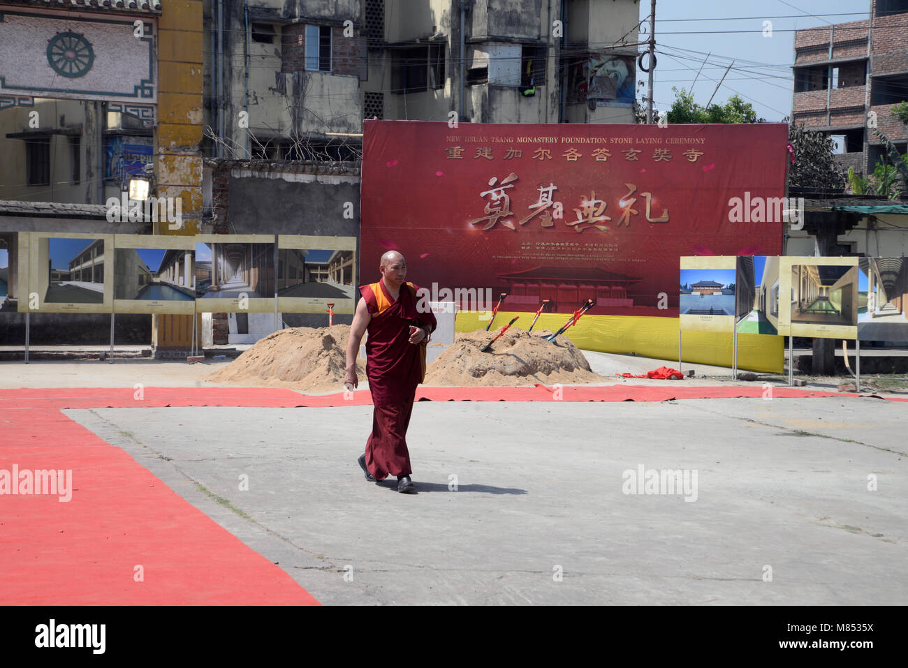 Kolkata, India. 14th Mar, 2018. Chinese Buddhist monk at monastery courtyard during of 50th anniversary of Hsuan Tsang monastery. Chinese people celebrates 50th anniversary of Hsuan Tsang monastery the only Chinese Buddhist temple in Kolkata. The Hsuan Tsang monastery built in 1968 and named after the famous Chinese Buddhist monk and traveler Hsuan Tsang who came to India about 1400 years ago. Credit: Saikat Paul/Pacific Press/Alamy Live News Stock Photo