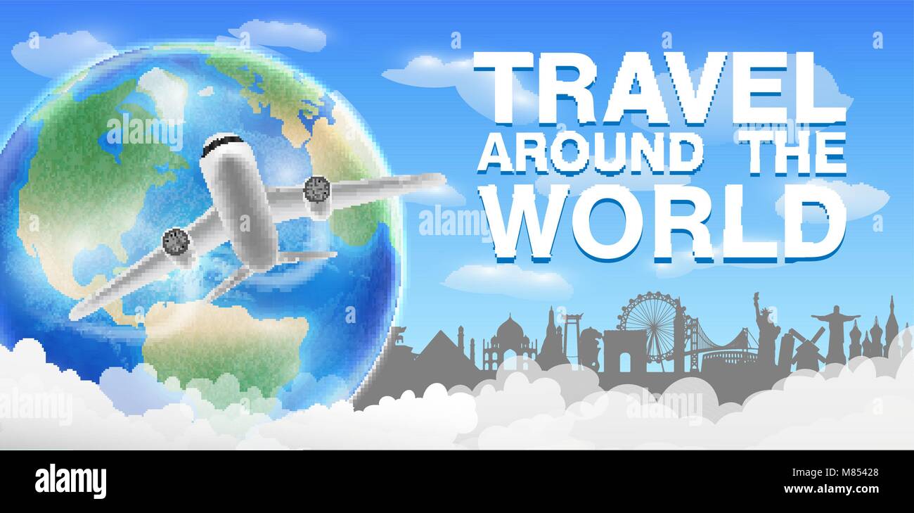 airplane fly travel around the world banner Stock Vector