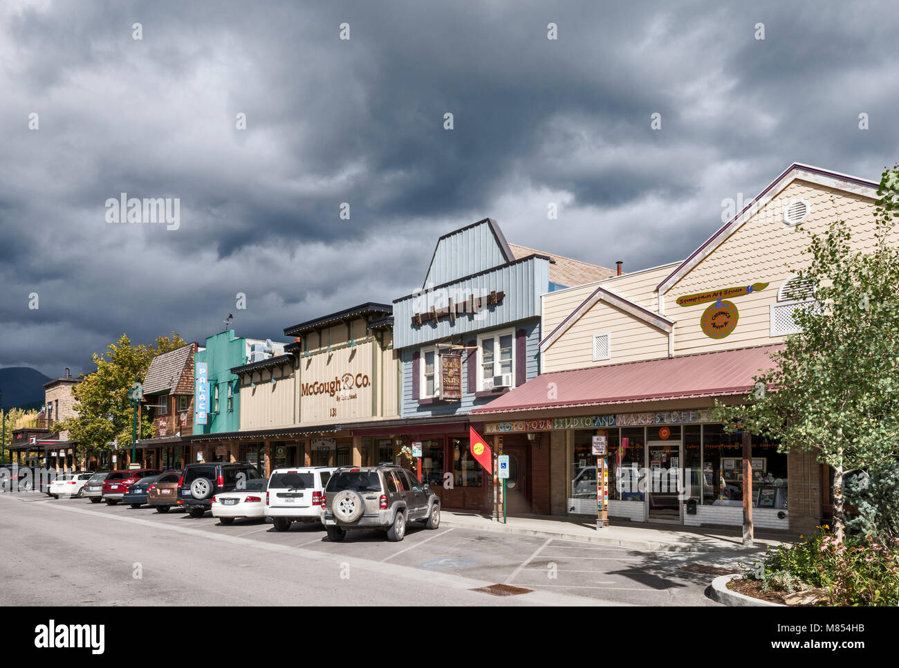 Shops at Central Avenue in downtown Whitefish, Flathead Valley, Montana,  USA Stock Photo - Alamy