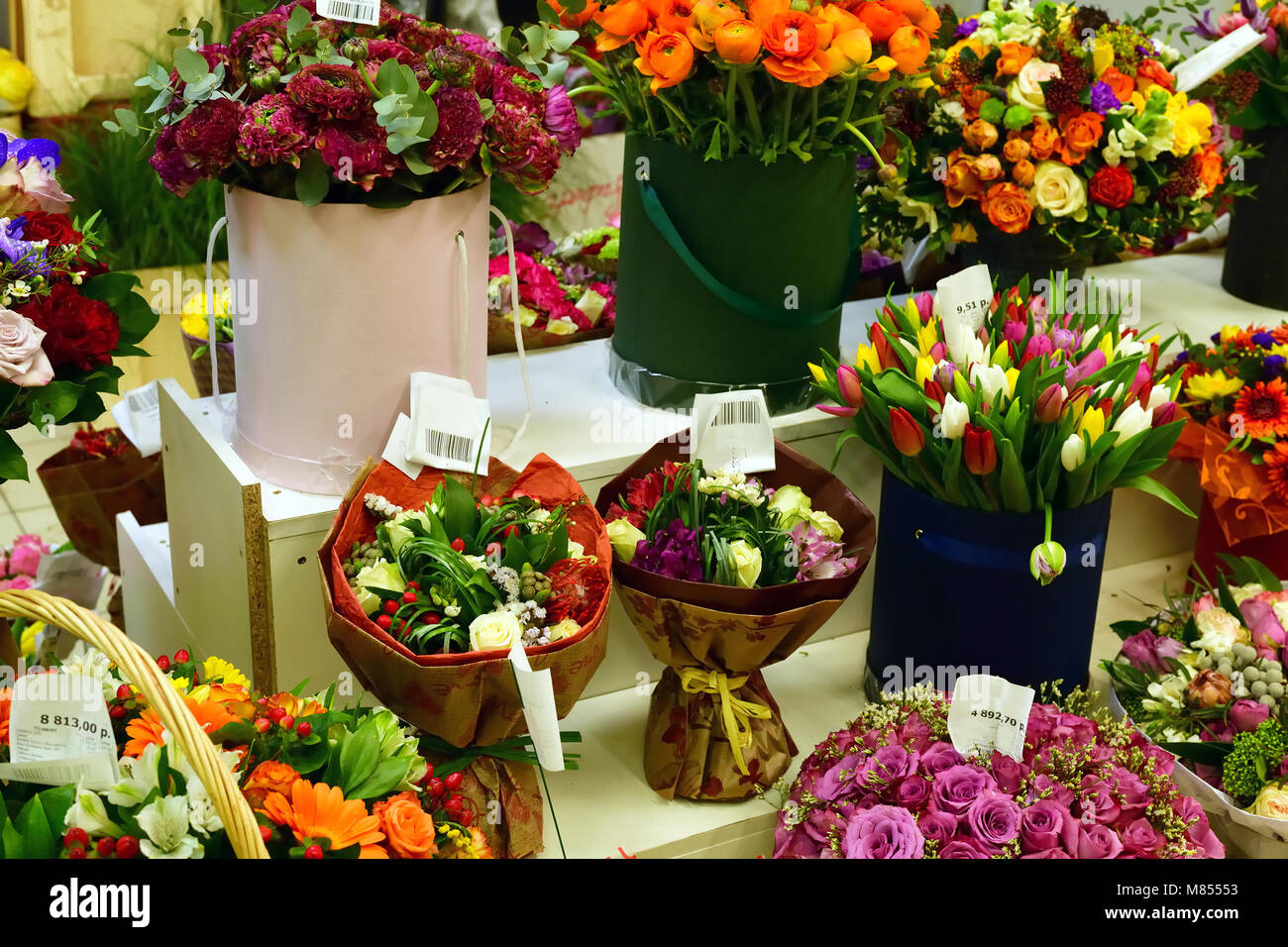 beautiful bouquets of flowers in store Stock Photo Alamy