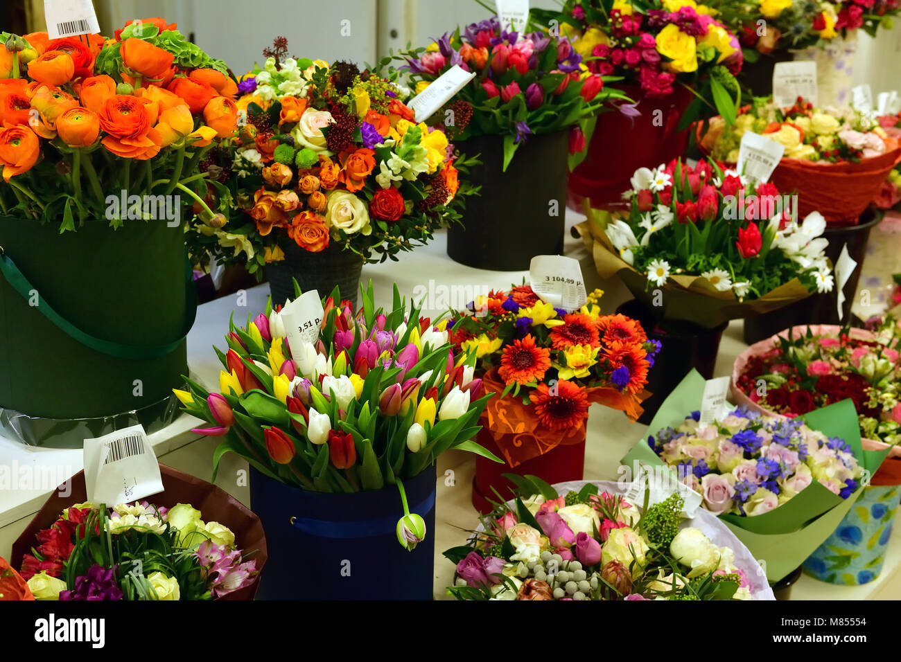 beautiful bouquets of flowers in store Stock Photo Alamy